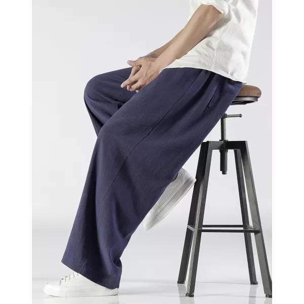 CHARTOU Men's Lightweight Mid-Rise Wide Leg Cotton Linen Loose Fit Comfy Beach Pants