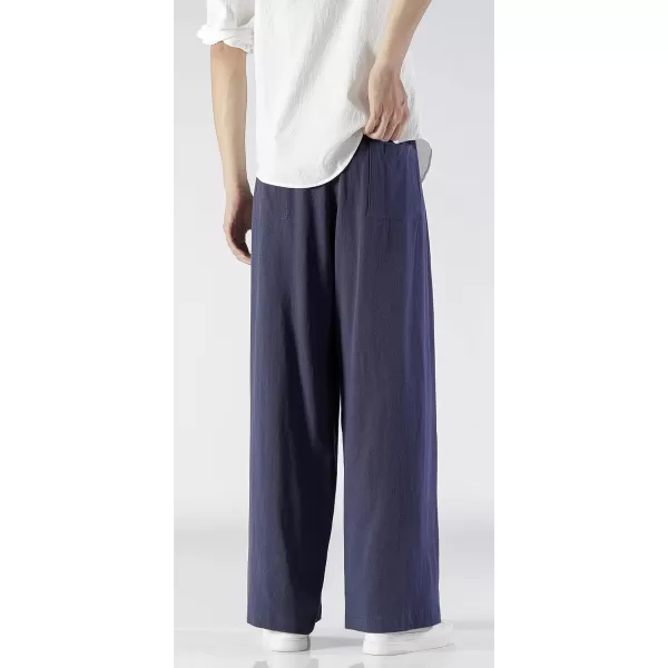 CHARTOU Men's Lightweight Mid-Rise Wide Leg Cotton Linen Loose Fit Comfy Beach Pants