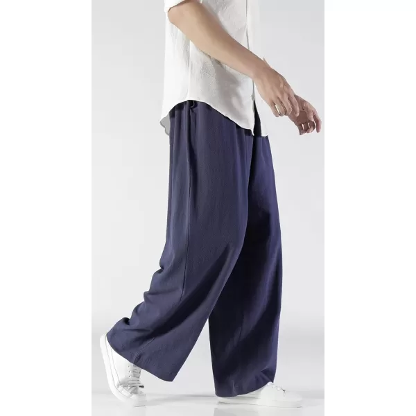 CHARTOU Men's Lightweight Mid-Rise Wide Leg Cotton Linen Loose Fit Comfy Beach Pants