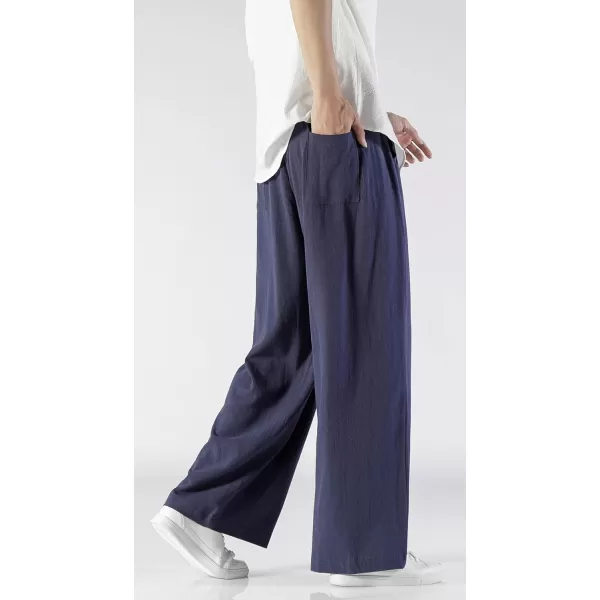 CHARTOU Men's Lightweight Mid-Rise Wide Leg Cotton Linen Loose Fit Comfy Beach Pants