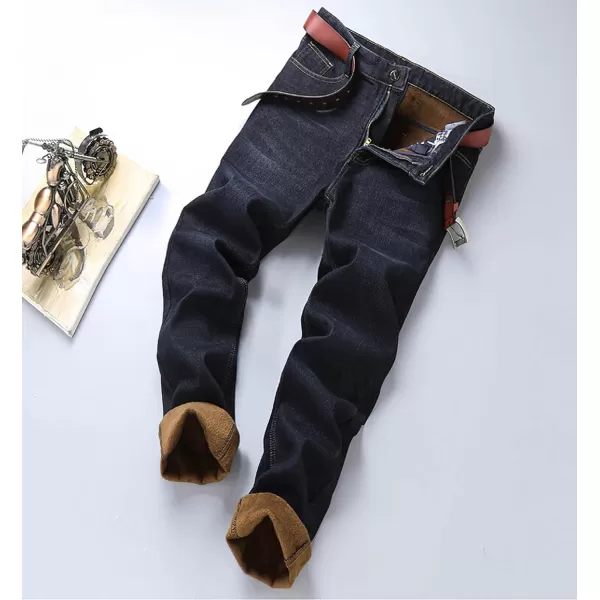 CHARTOU Men's Regular Fit Fleece Lined Straight Leg Denim Jeans Pants