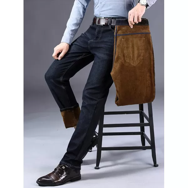 CHARTOU Men's Regular Fit Fleece Lined Straight Leg Denim Jeans Pants