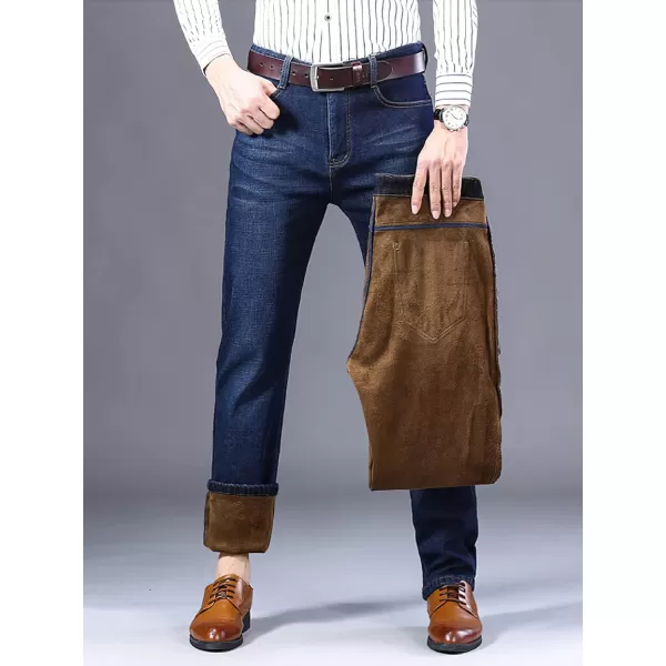 CHARTOU Men's Regular Fit Fleece Lined Straight Leg Denim Jeans Pants
