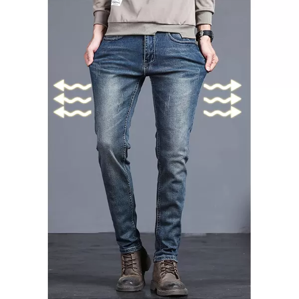 CHARTOU Men's Regular Fit Fleece Lined Tapered Leg Distressed Denim Jeans Pants