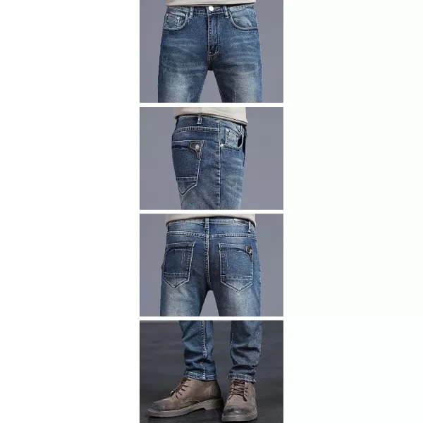 CHARTOU Men's Regular Fit Fleece Lined Tapered Leg Distressed Denim Jeans Pants