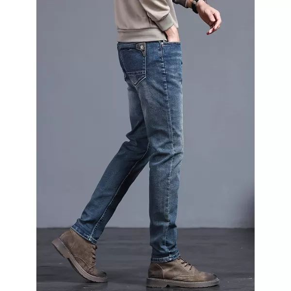 CHARTOU Men's Regular Fit Fleece Lined Tapered Leg Distressed Denim Jeans Pants