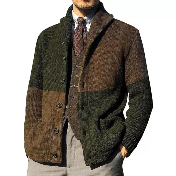 CHARTOU Men's Shawl Collar Open Front Cardigan Color Block Knitwear Sweater Jacket