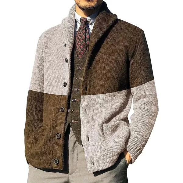 CHARTOU Men's Shawl Collar Open Front Cardigan Color Block Knitwear Sweater Jacket