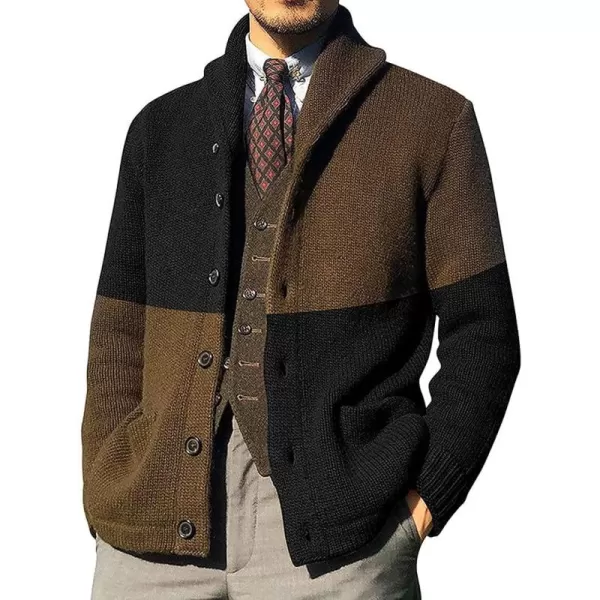 CHARTOU Men's Shawl Collar Open Front Cardigan Color Block Knitwear Sweater Jacket