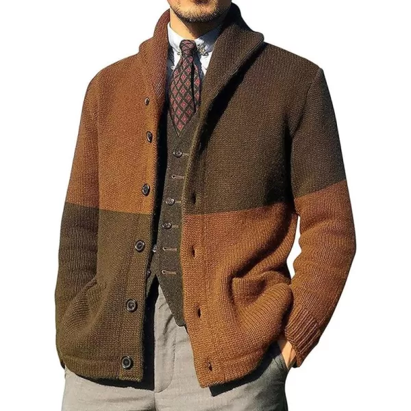 CHARTOU Men's Shawl Collar Open Front Cardigan Color Block Knitwear Sweater Jacket