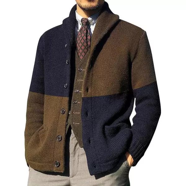 CHARTOU Men's Shawl Collar Open Front Cardigan Color Block Knitwear Sweater Jacket
