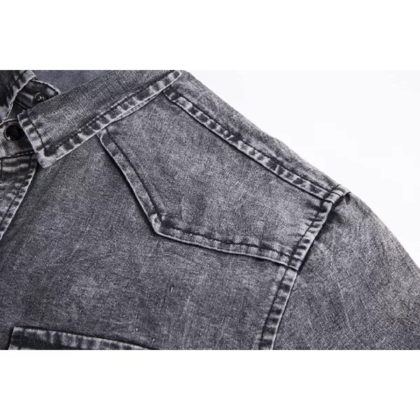 CHARTOU Men's Spread Collar Short Sleeve Ripped Slim Fit Wash Work Denim Shirt