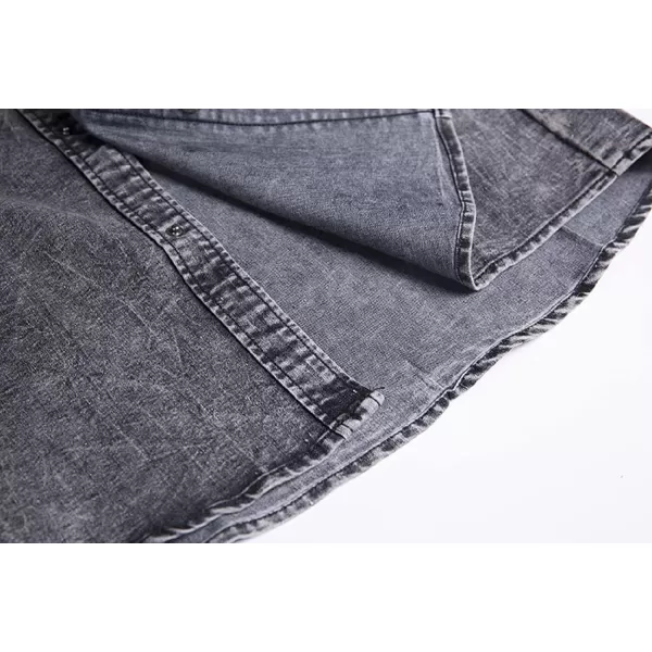 CHARTOU Men's Spread Collar Short Sleeve Ripped Slim Fit Wash Work Denim Shirt