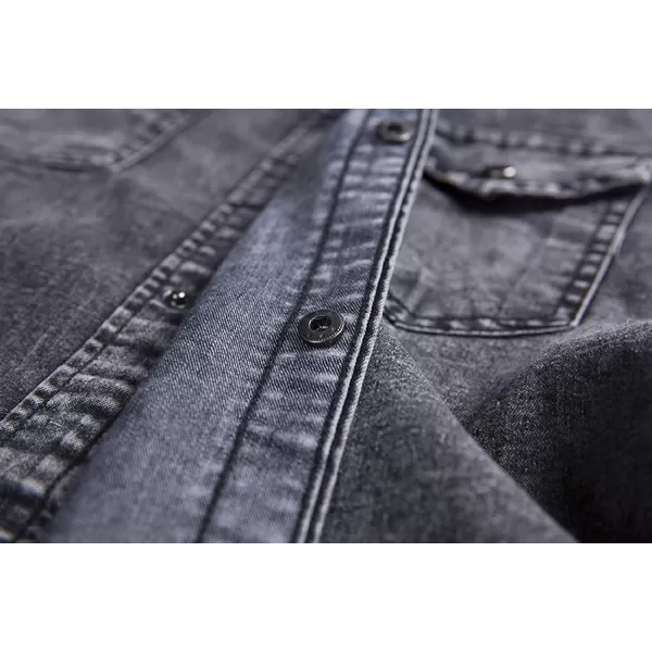 CHARTOU Men's Spread Collar Short Sleeve Ripped Slim Fit Wash Work Denim Shirt