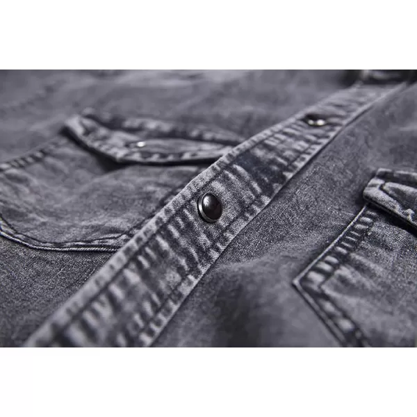 CHARTOU Men's Spread Collar Short Sleeve Ripped Slim Fit Wash Work Denim Shirt