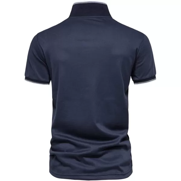 CHARTOU Men's Summer Basic Johnny Collar Short Sleeve Golf Striped Top Polo Shirt