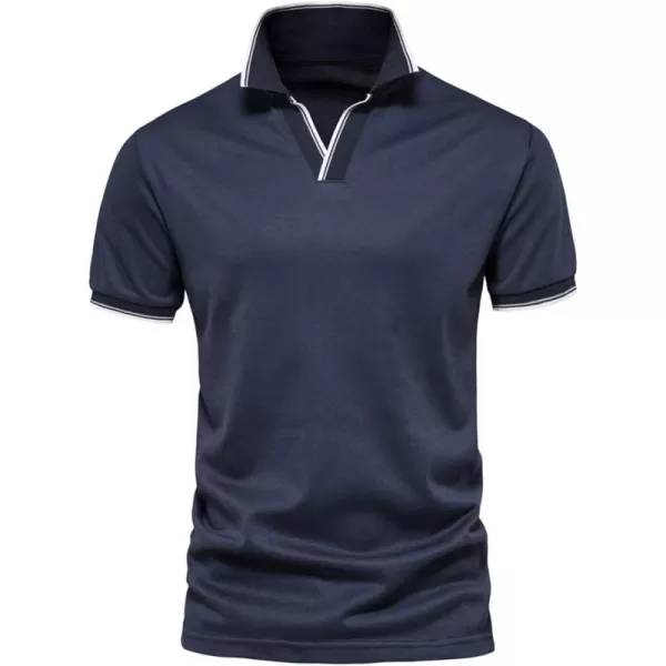 CHARTOU Men's Summer Basic Johnny Collar Short Sleeve Golf Striped Top Polo Shirt