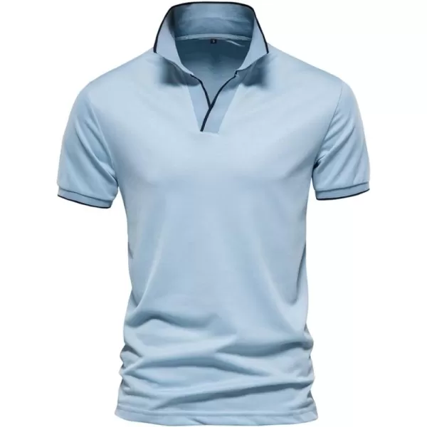 CHARTOU Men's Summer Basic Johnny Collar Short Sleeve Golf Striped Top Polo Shirt