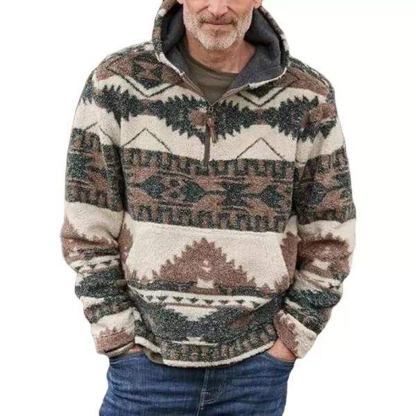 CHARTOU Men's Thermal Fluffy Hoodies 1/4 Zipper Faux Fur Sherpa Aztec Print Sweatshirt Pullover