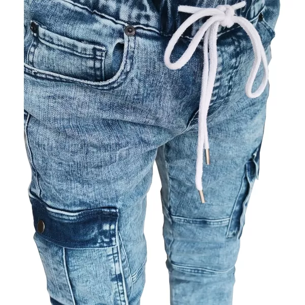 CHARTOU Men's Vintage Distressed Drawstring Elastic Waist Tapered Jogger Denim Cargo Jeans Pants
