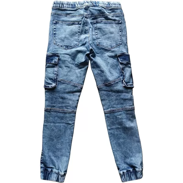 CHARTOU Men's Vintage Distressed Drawstring Elastic Waist Tapered Jogger Denim Cargo Jeans Pants