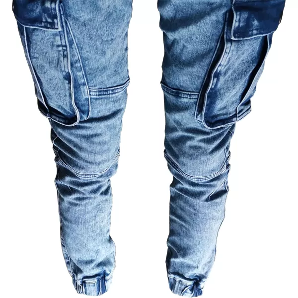 CHARTOU Men's Vintage Distressed Drawstring Elastic Waist Tapered Jogger Denim Cargo Jeans Pants