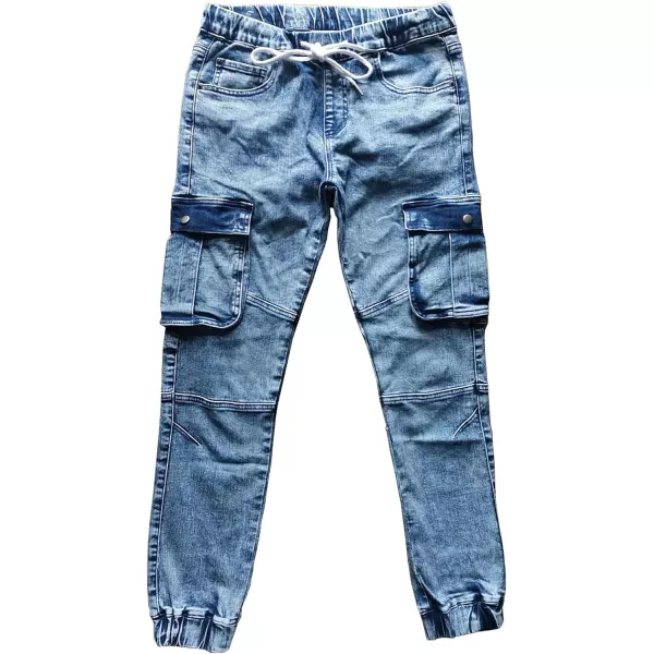 CHARTOU Men's Vintage Distressed Drawstring Elastic Waist Tapered Jogger Denim Cargo Jeans Pants