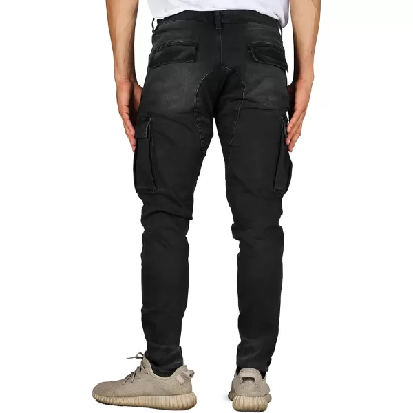 CHARTOU Men's Wash Distressed Stretchy Skinny Tapered Leg Long Cargo Denim Jeans Pants