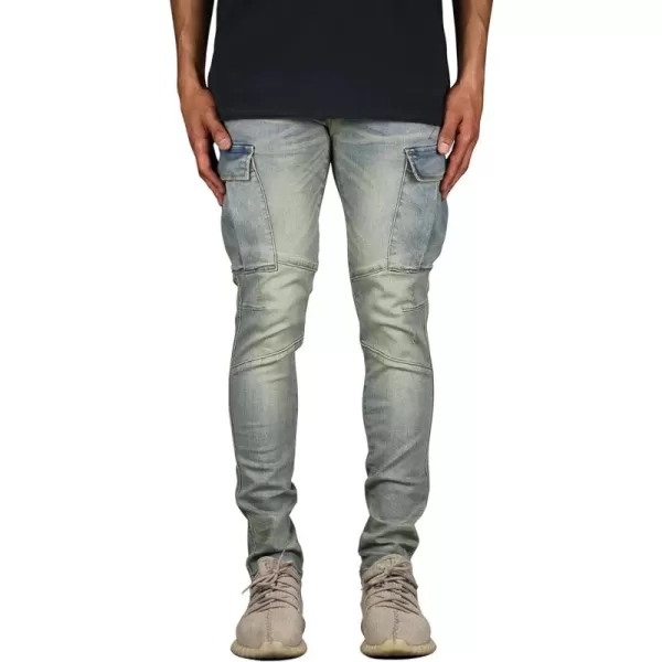 CHARTOU Men's Wash Distressed Stretchy Skinny Tapered Leg Long Cargo Denim Jeans Pants
