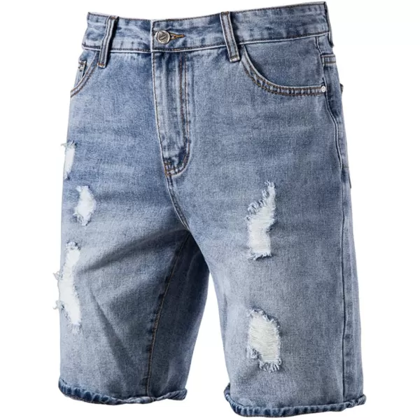 CHARTOU Men's Washed Mid Rise Distressed Broken Ripped Denim Jean Bermudas Shorts Pants