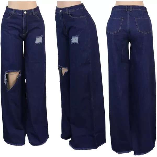 CHARTOU Women Baggy Ripped High Waist Wide Leg Jeans Distressed Denim Cargo Pants Bell Bottom Palazzo Jeans