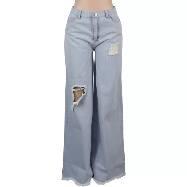 CHARTOU Women Baggy Ripped High Waist Wide Leg Jeans Distressed Denim Cargo Pants Bell Bottom Palazzo Jeans