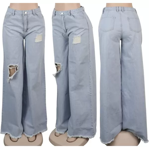 CHARTOU Women Baggy Ripped High Waist Wide Leg Jeans Distressed Denim Cargo Pants Bell Bottom Palazzo Jeans