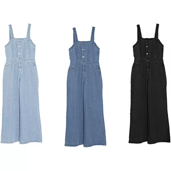 CHARTOU Women Casual Wide Leg Denim Jean Jumpsuit Button Overalls Long Romper Dungarees Tie Knot Outfit