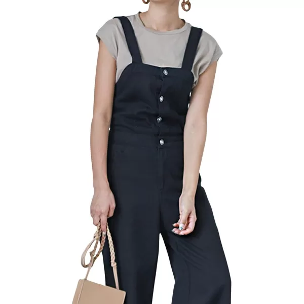 CHARTOU Women Casual Wide Leg Denim Jean Jumpsuit Button Overalls Long Romper Dungarees Tie Knot Outfit