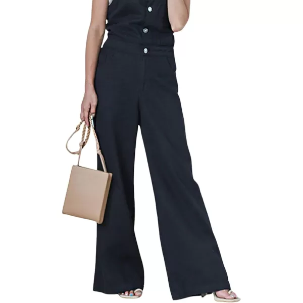 CHARTOU Women Casual Wide Leg Denim Jean Jumpsuit Button Overalls Long Romper Dungarees Tie Knot Outfit