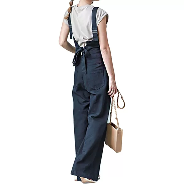 CHARTOU Women Casual Wide Leg Denim Jean Jumpsuit Button Overalls Long Romper Dungarees Tie Knot Outfit
