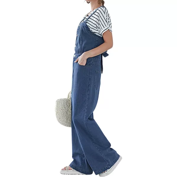 CHARTOU Women Casual Wide Leg Denim Jean Jumpsuit Button Overalls Long Romper Dungarees Tie Knot Outfit