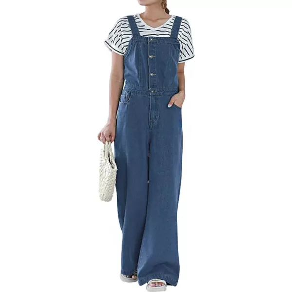 CHARTOU Women Casual Wide Leg Denim Jean Jumpsuit Button Overalls Long Romper Dungarees Tie Knot Outfit