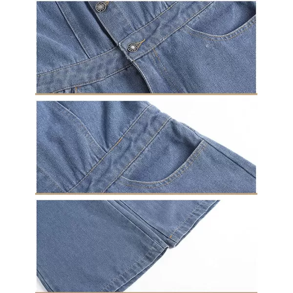 CHARTOU Women Casual Wide Leg Denim Jean Jumpsuit Button Overalls Long Romper Dungarees Tie Knot Outfit