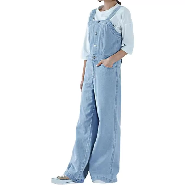 CHARTOU Women Casual Wide Leg Denim Jean Jumpsuit Button Overalls Long Romper Dungarees Tie Knot Outfit