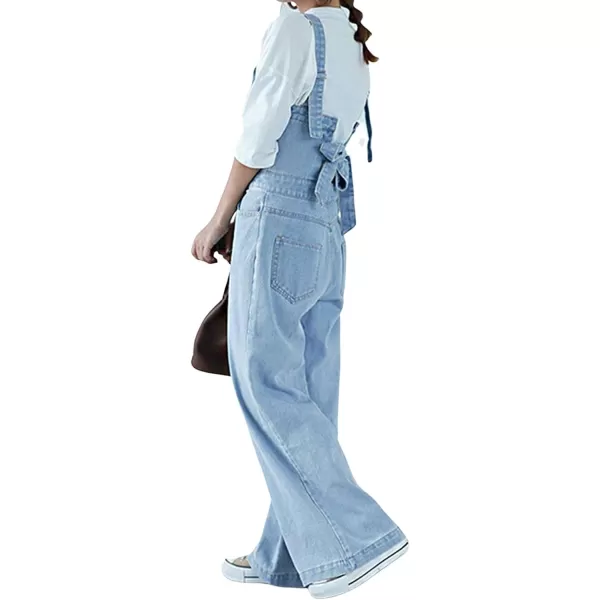CHARTOU Women Casual Wide Leg Denim Jean Jumpsuit Button Overalls Long Romper Dungarees Tie Knot Outfit