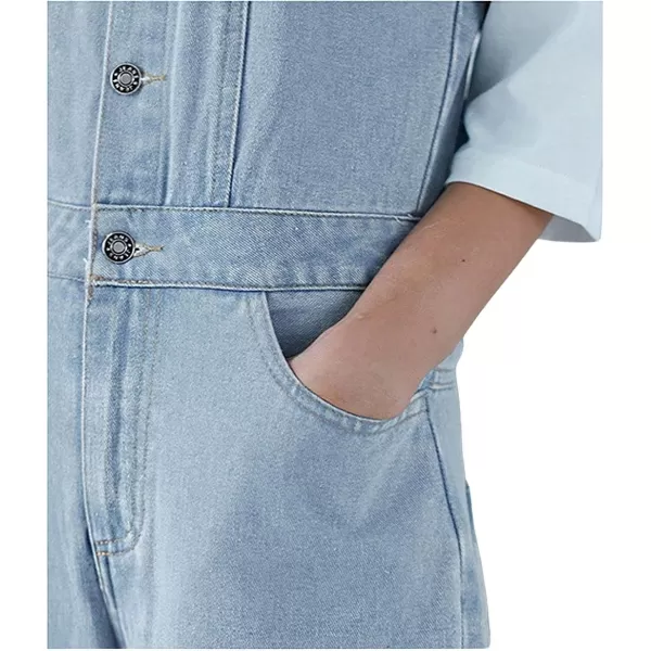 CHARTOU Women Casual Wide Leg Denim Jean Jumpsuit Button Overalls Long Romper Dungarees Tie Knot Outfit