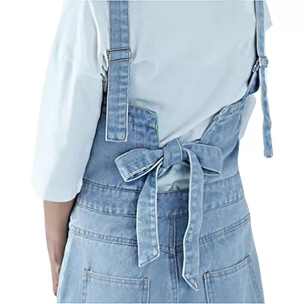 CHARTOU Women Casual Wide Leg Denim Jean Jumpsuit Button Overalls Long Romper Dungarees Tie Knot Outfit