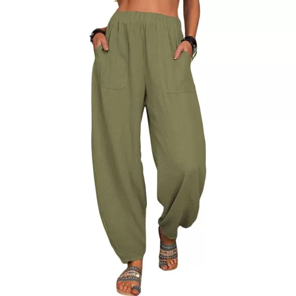 CHARTOU Women Cotton Linen Beach Pants Baggy Harem Pants Trouser Tapered Leg Joggers Slacks Lightweight