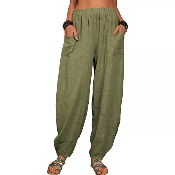 CHARTOU Women Cotton Linen Beach Pants Baggy Harem Pants Trouser Tapered Leg Joggers Slacks Lightweight