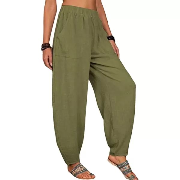 CHARTOU Women Cotton Linen Beach Pants Baggy Harem Pants Trouser Tapered Leg Joggers Slacks Lightweight