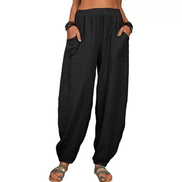 CHARTOU Women Cotton Linen Beach Pants Baggy Harem Pants Trouser Tapered Leg Joggers Slacks Lightweight
