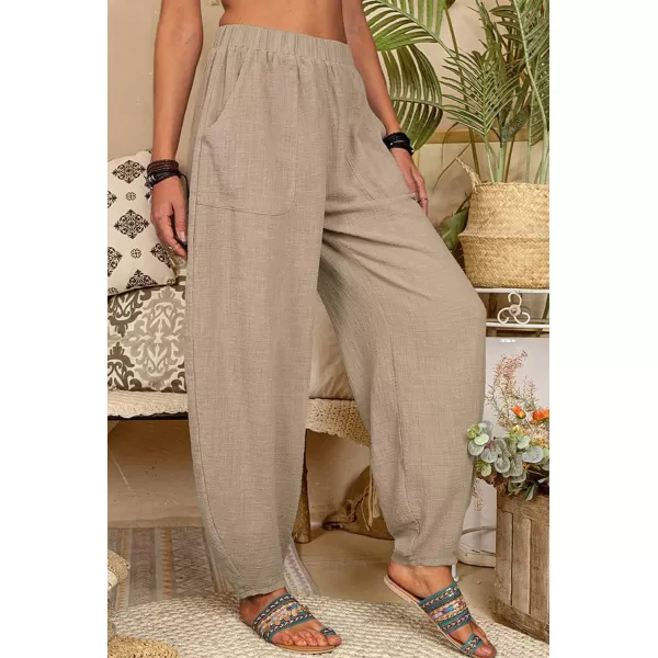 CHARTOU Women Cotton Linen Beach Pants Baggy Harem Pants Trouser Tapered Leg Joggers Slacks Lightweight