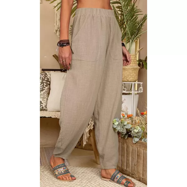 CHARTOU Women Cotton Linen Beach Pants Baggy Harem Pants Trouser Tapered Leg Joggers Slacks Lightweight